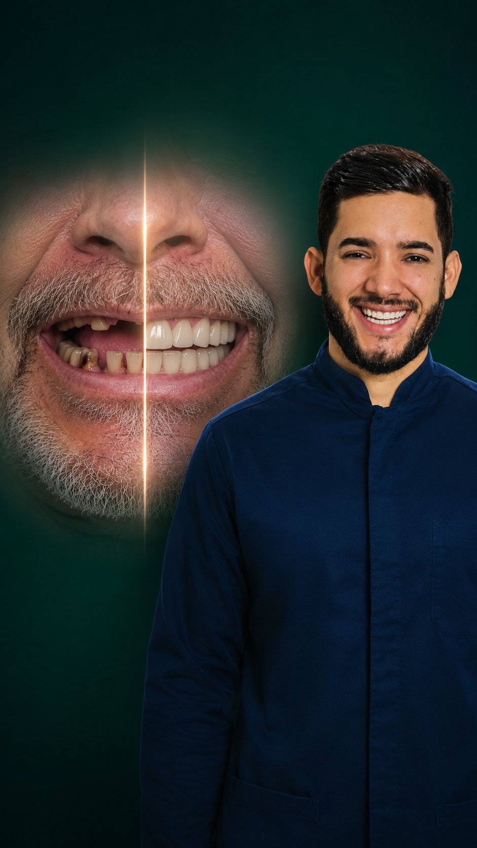 Antes e depois de prótese dentária